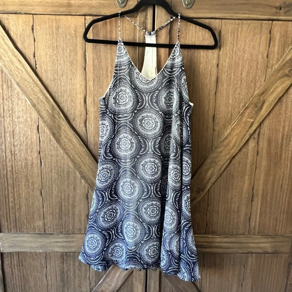 Paper Crane Blue Racerback Geometric Print Mini Dress Size Medium - Picture 2 of 6